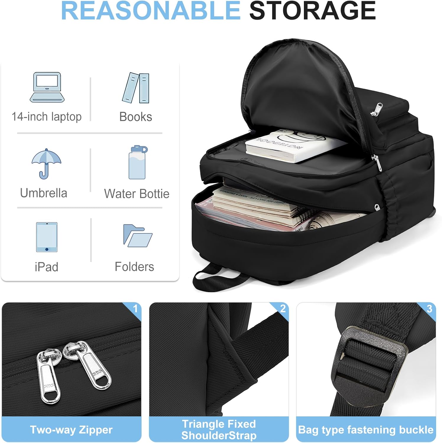 Black College Backpack For Women Men,Lightweight High School Bag,School Backpack With Lots Of Pockets,Cute Bookbag For Teens Boys Girls,Casual Daypack Backpack For School